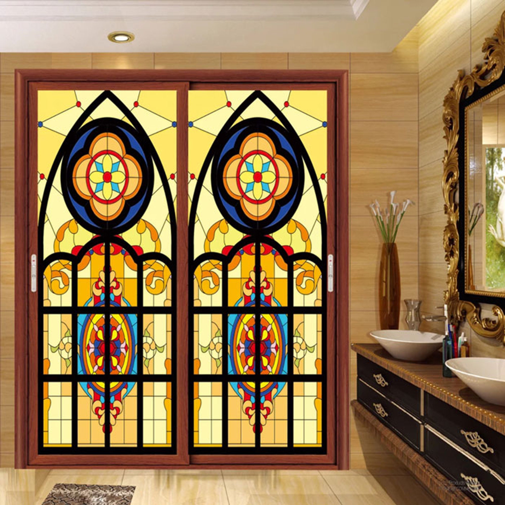 Church Frosted Stained Glass Window Film Static Cling Home Etsy Church Frosted Stained Glass Window Film Static Cling Home Etsy