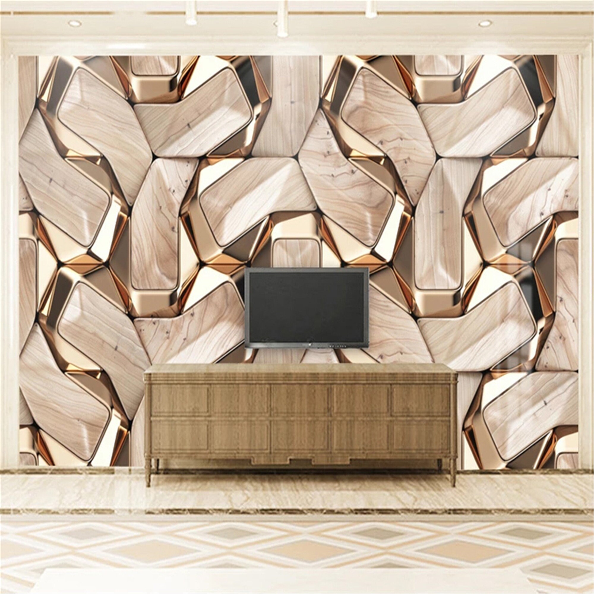 SelfAdhesive Mural Wallpaper Modern 3D Abstract Geometry Gold Etsy
