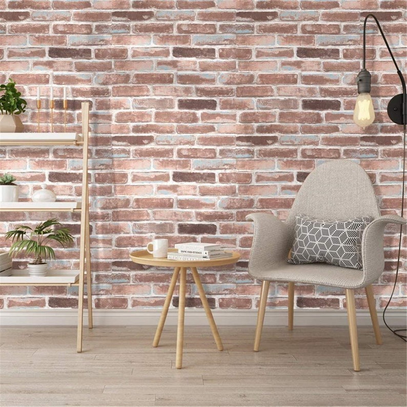 Peel and Stick Faux Brick Wallpaper Rust Red/Blue/White Vinyl Etsy