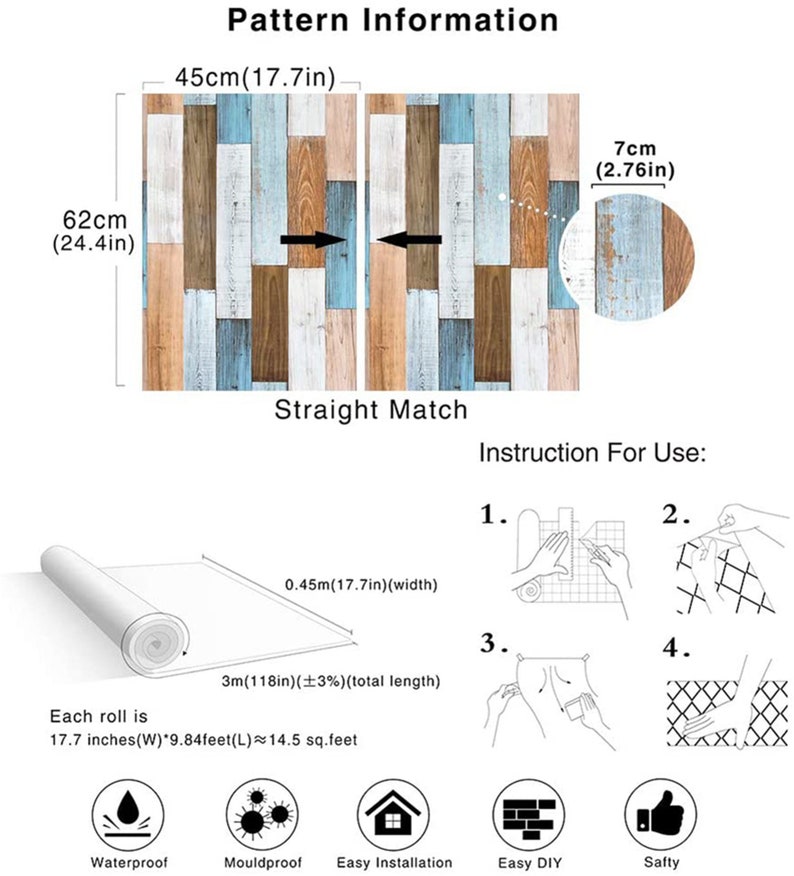 Wood Contact Paper Vinyl SelfAdhesive Removable Blue Wood Etsy