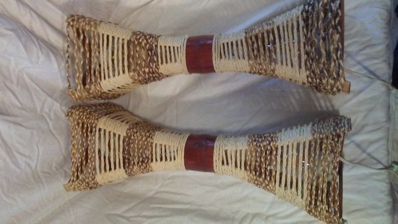 2 Handcrafted Wicker Dual Sided Lamps