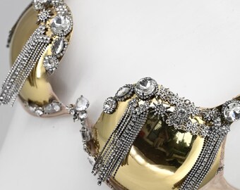 Gold Diamond Bejewelled Metal Bra