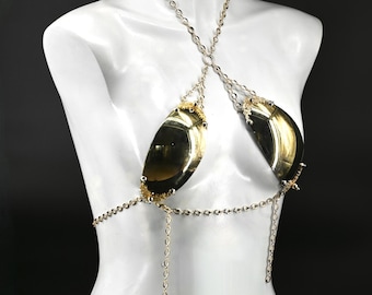 Vesica Piscis: Golden Metal Jewellery Bralette Mirror polish
