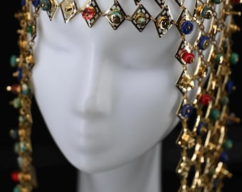 Lapis Lazuli Turquoise and Coral Egyptian headpiece 24K Gold