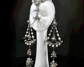 Imogen: Tribal Gypsy Silver Pearl Headpiece Jewellery