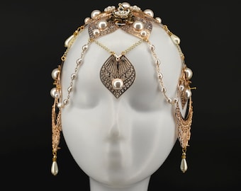 Gold Pearl Laser cut Metal Headpiece