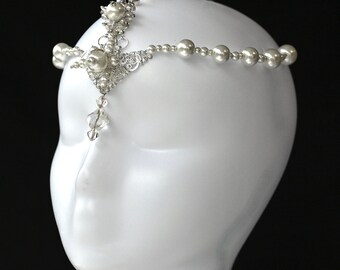 Triangle Pearl Crystal Circlet Headpiece Face Chain