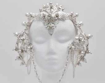 Ice Sterling silver & Pearl Foliage Crown