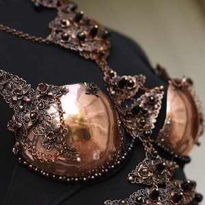 Metal Couture Bra Jewellery. Antique Copper and Rose Gold