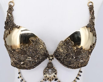 Gold, Olive Beaded Metal Bra