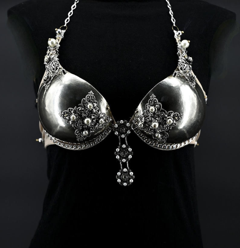 Metallic Panel Bra Silver Metal Ornate Pearl Bra - Etsy
