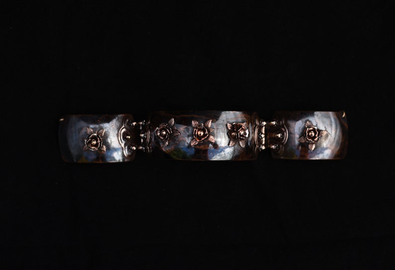 Forge Blackened with Coal Red Copper Roses ChokerCollar