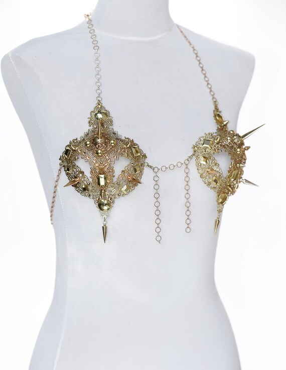gold metal bralette