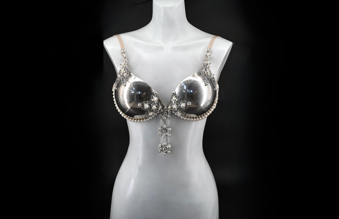 Metallic Panel Bra Silver Metal Ornate Pearl Bra - Etsy