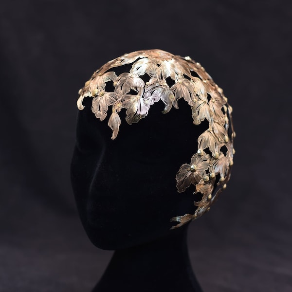 Flow Helmet Cap Laser cut, 18K Gold plate Golden shoal