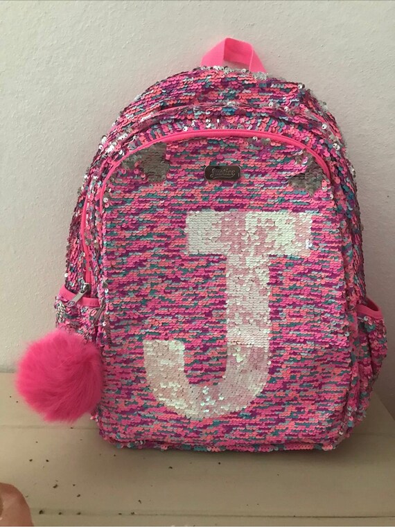 flip sequin backpack with initial
