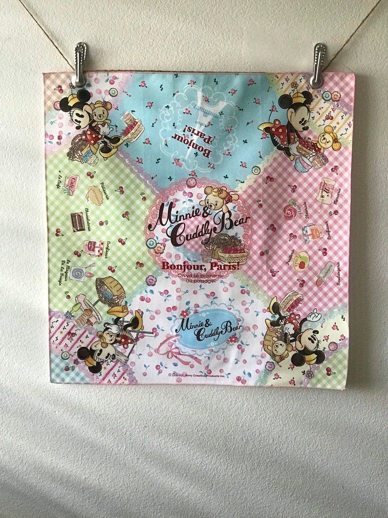 Eiffel Disney Minnie Japanese Napkin Pink And Blue Gingham with Roses