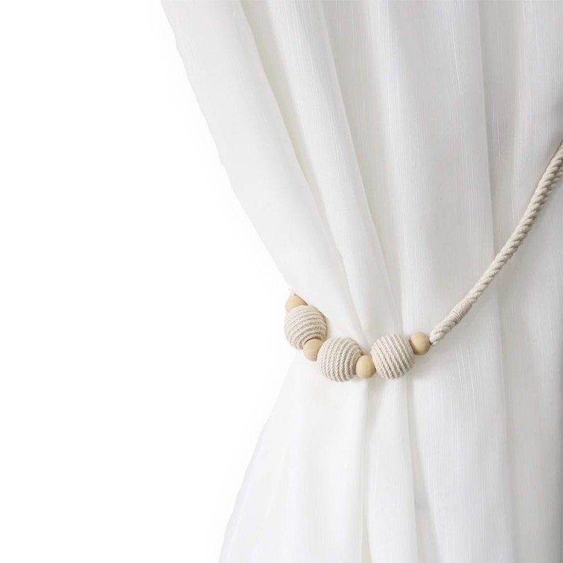 Handmade Cotton Weaving Wood Beads Curtain Rope Tiebacks Etsy