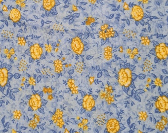 Quiltstoff 100% Baumwolle, Blumenstoff, blau und gelb