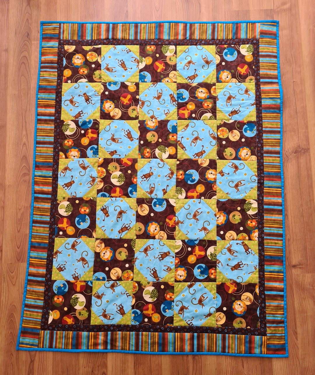 Jungle Animals Quilt - Monkey Quilt - Handmade Baby Quilt - Baby Play ...