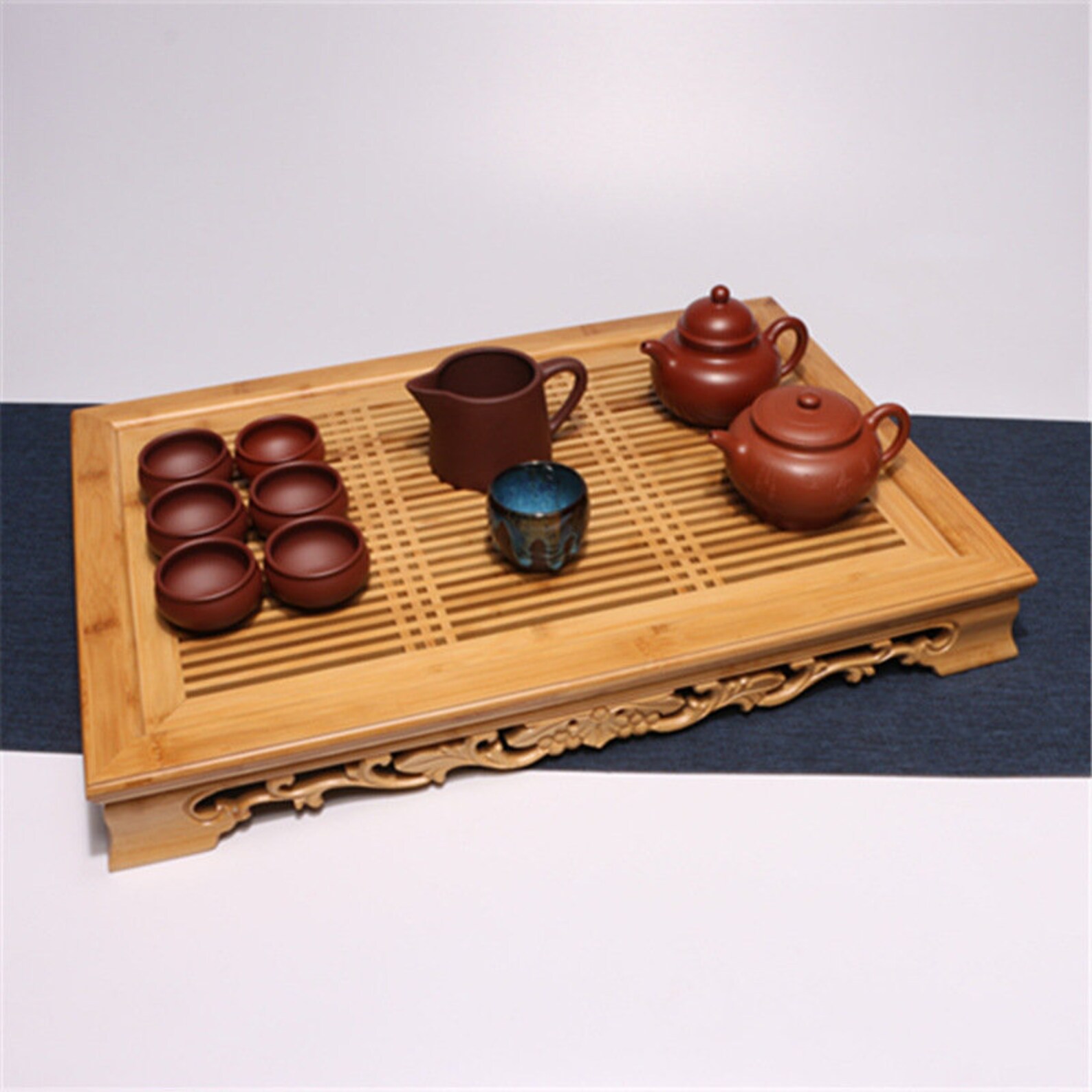 Hand Carved Bamboo Tea Tray Hand Polished Splicing Rectangular Etsy