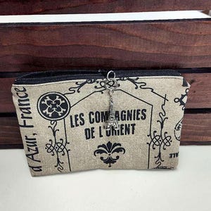 Bolsa com zíper forrada - Padrão de pergaminho cinza com pingente de zíper de cristal, bolsa de maquiagem, bolsa, porta-moedas, bolsa de cosméticos, estojo de lápis