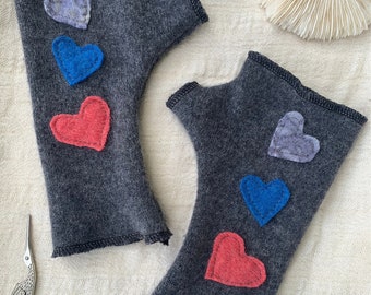 Cashmere Fingerless Gloves Mittens Arm Warmers Hand Warmers Heart Love Detail