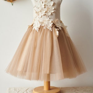 Champagne Satin Tulle Knee Length Flower Girl Dress