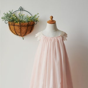 Sheath Blush Pink Lace Sleeves Chiffon Knee Length Flower Girl Dress