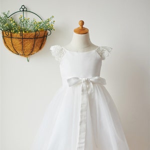 Ivory Satin Tulle Knee Length Flower Girl Dress