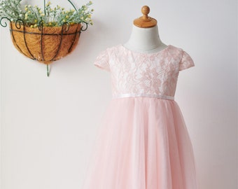 Cap Sleeves Pink Lace Tulle Short Flower Girl Dress