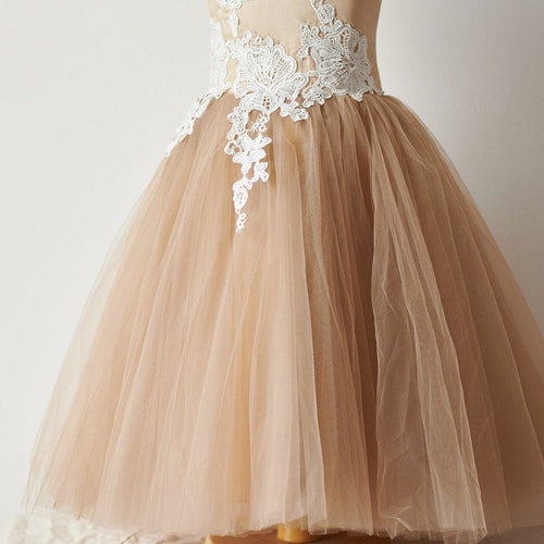Spa Green Satin Ruffled Tulle Knee Length Flower Girl Dress Online