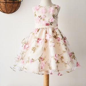 Printed Organza Knee Length Wedding Flower Girl Dress