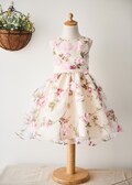 Printed Organza Knee Length Wedding Flower Girl Dress