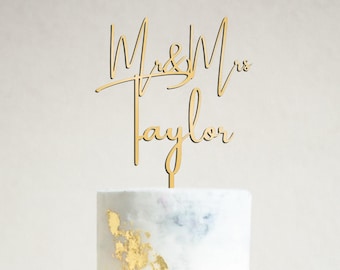 Mr and Mrs Cake Toppers for Wedding - Gold Personalized Wedding Cake Topper - Rustic Wedding Cake Topper - Custom wedding Cake topper