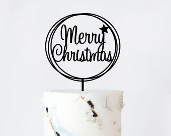 Merry Christmas Cake topper - Christmas cake topper - Glitter party decorations - Christmas topper - Holiday cake topper