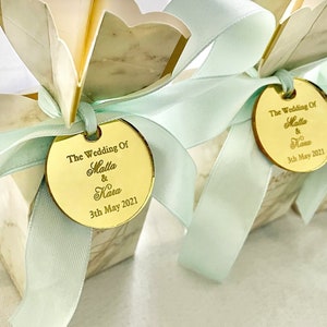 Etiquetas de espejo acrílico hechos a medida, etiquetas acrílicas de boda personalizadas, Día de San Valentín, logotipo del nombre de las letras, etiquetas de baby shower, etiquetas de bienvenida para bebés