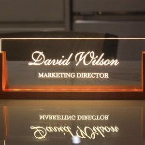 Desk Nameplate - Personalized Lighted Wooden Desk NamePlate - Acrylic Nameplate - Desk Decor - Office Gifts - New Job  - Coworkers Gifts