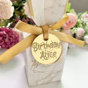 Custom Acrylic Mirror Tags, Birthday Tags,Chocolate Favors, Lettering Name Logo, Baby Shower, Personalized Round Mirror Tags,,Gift Tag,