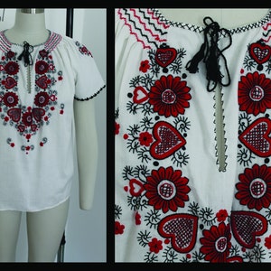 Vintage hand embroidered blouse, etnic shirt,size 38,size 8,traditional blouse