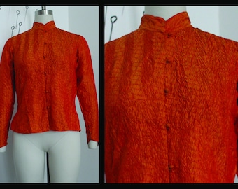 80s vintage jacket ,orange silk hand embroidered,size 38,size8,India,small size
