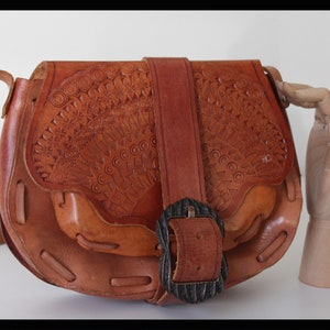 festival bag, brown leather bag,oriental bag handmade souldebag Vintage 90s leather Moroccan shoulder ethnic bag crossbody bag
