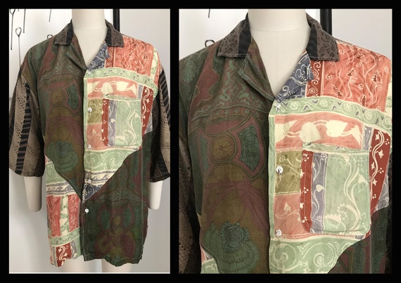 Vintage 80s Mens Silk Shirt,Buttons down ,Hawaiia… - image 1
