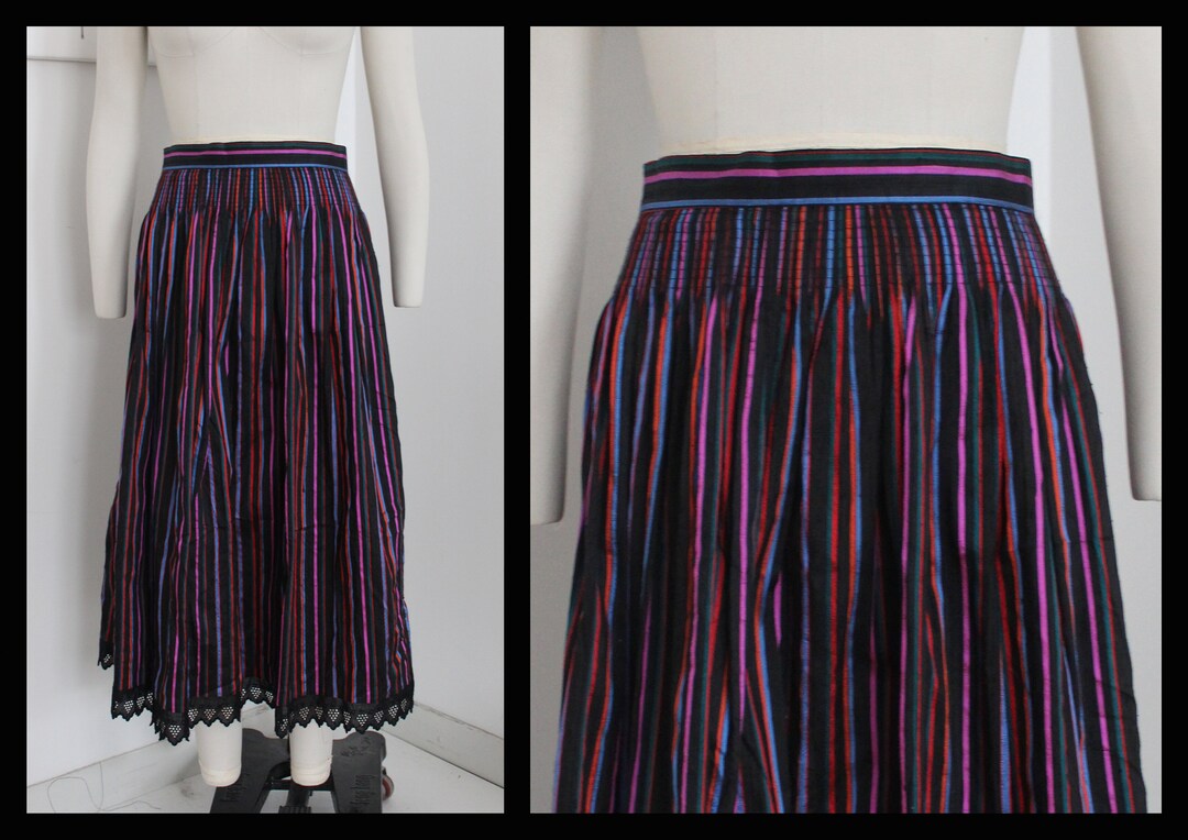 Vintage 80s Dirndl Skirt Silk Long Skirt ,stripet Traditional Skirt - Etsy