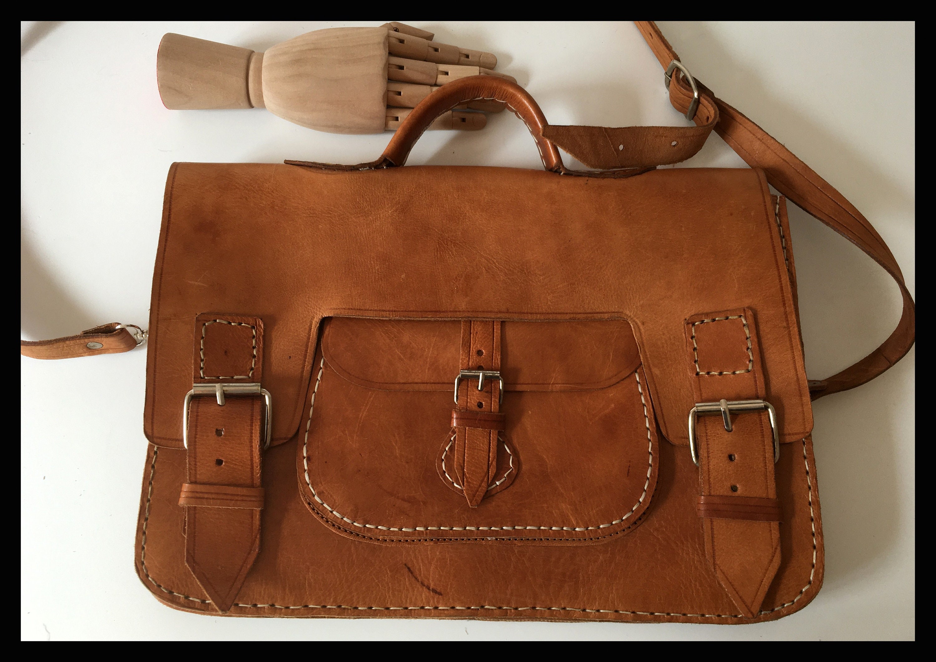 Vintage 90s Leather Moroccan Shoulder Ethnic Bag ,brown