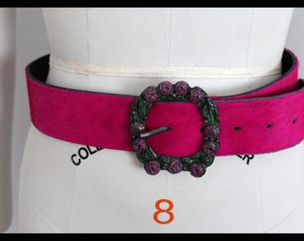 Vintage Womens Pink Leather Braided Solid Brass Buckle Western Hippy Belt Sz L Vintage Womens Pink Leather Braided Solid Brass Buckle  main image 4
