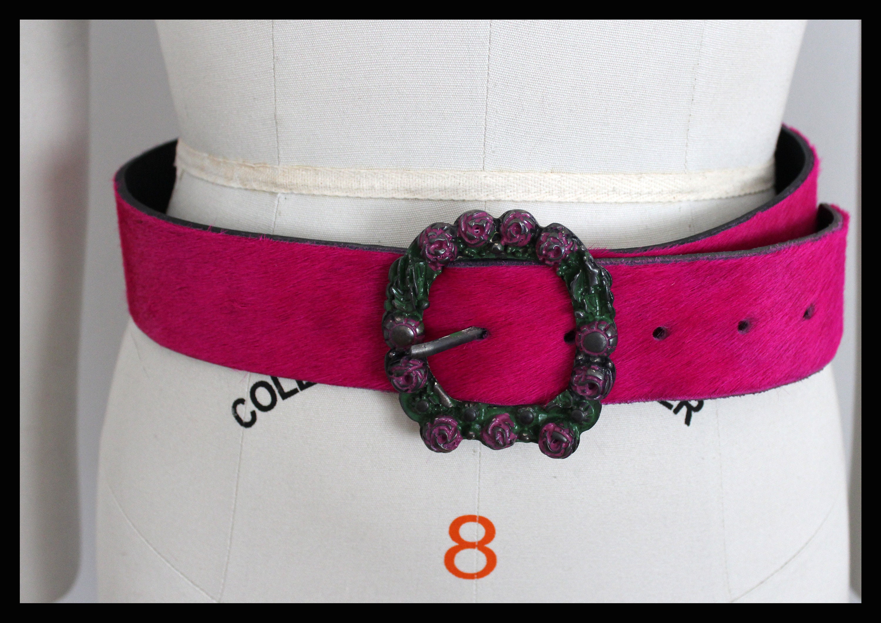 Ceinture Vintage Années 80 En Cuir Dentelle Fleurie - Taille M/L - Couleur Ivoire