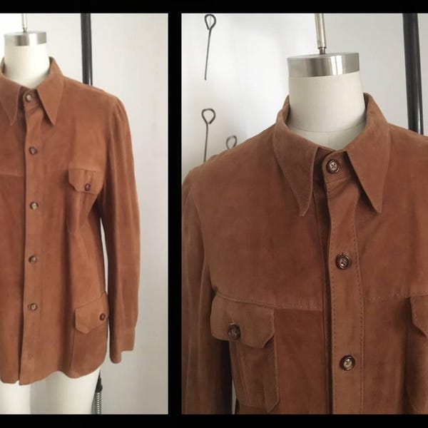Vintage Wildleder Jacke,Wildleder Hemd,Leder Oberbekleidung Mantel,Cognac Braune Jacke,Größe 38,Größe M