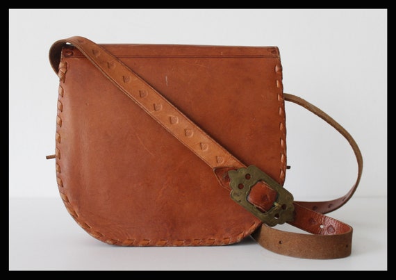 Vintage 90s Leather Moroccan Shoulder Ethnic Bag ,brown
