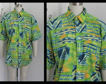 Designer Angelo Litrico,80s mens shirt, buttons down,hawaii shirt,summer shirt,M, short sleeve shirt,